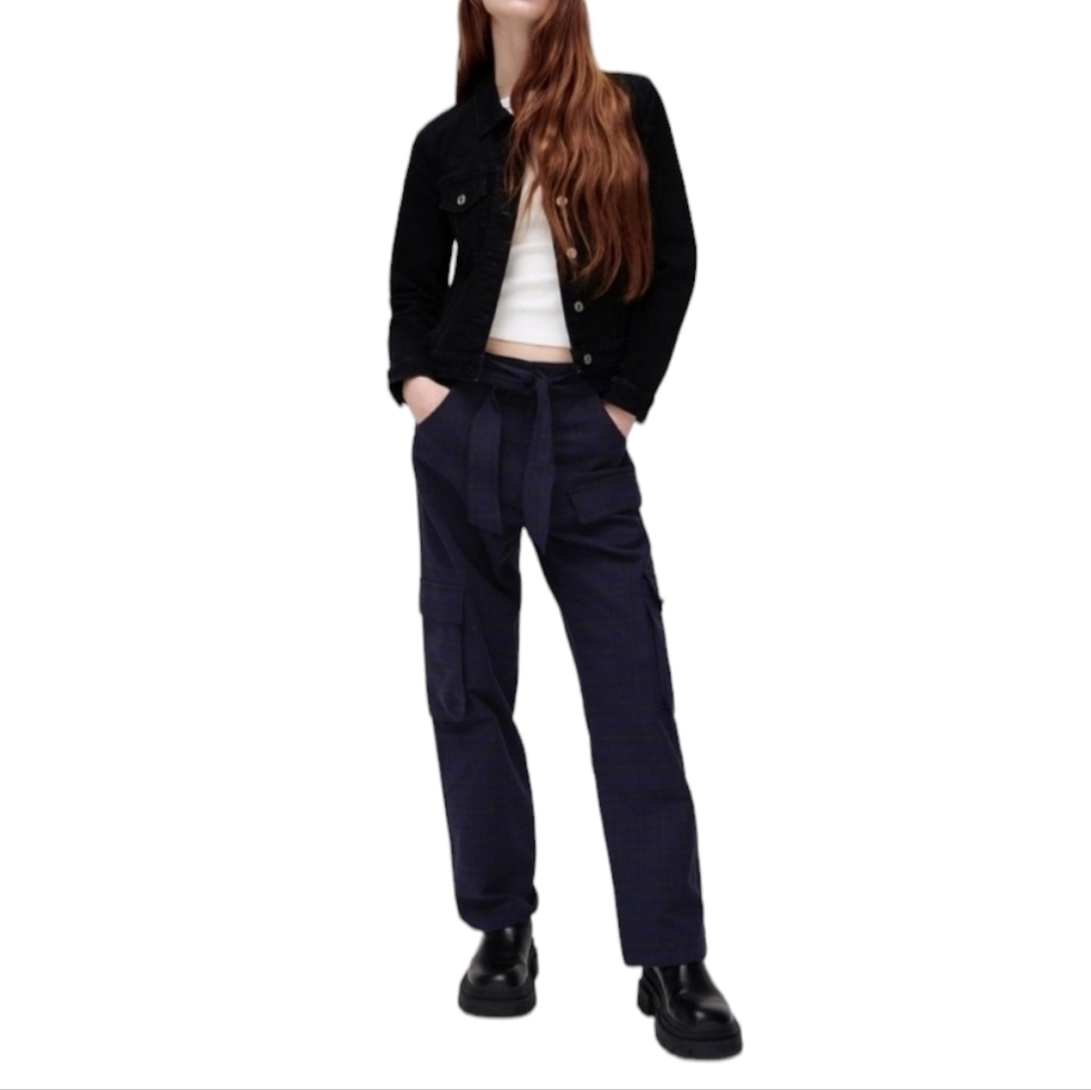 Zara Plaidā Cargo Pants Blue/Brown Size S